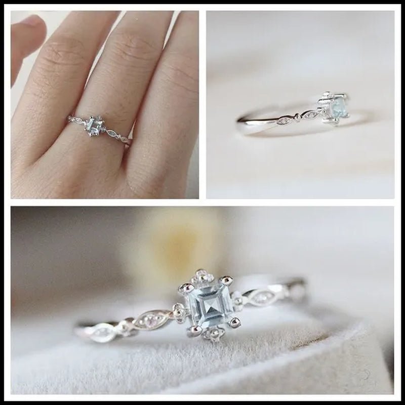Women Cube Sea Blue Sapphire Fineness Rings Wedding Engagement Propose Ring Jewelry