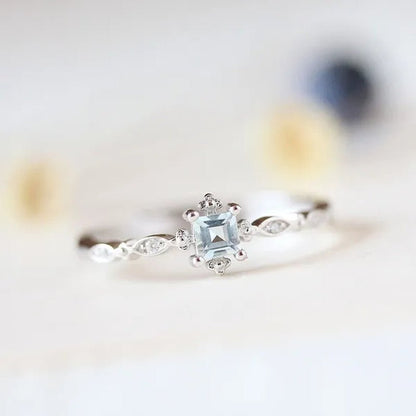 Women Cube Sea Blue Sapphire Fineness Rings Wedding Engagement Propose Ring Jewelry