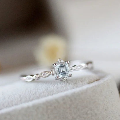 Women Cube Sea Blue Sapphire Fineness Rings Wedding Engagement Propose Ring Jewelry