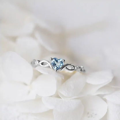 Women Dainty 18k gold plated iceblue Heart Shaped Sapphire Diamond Gemstone Ring