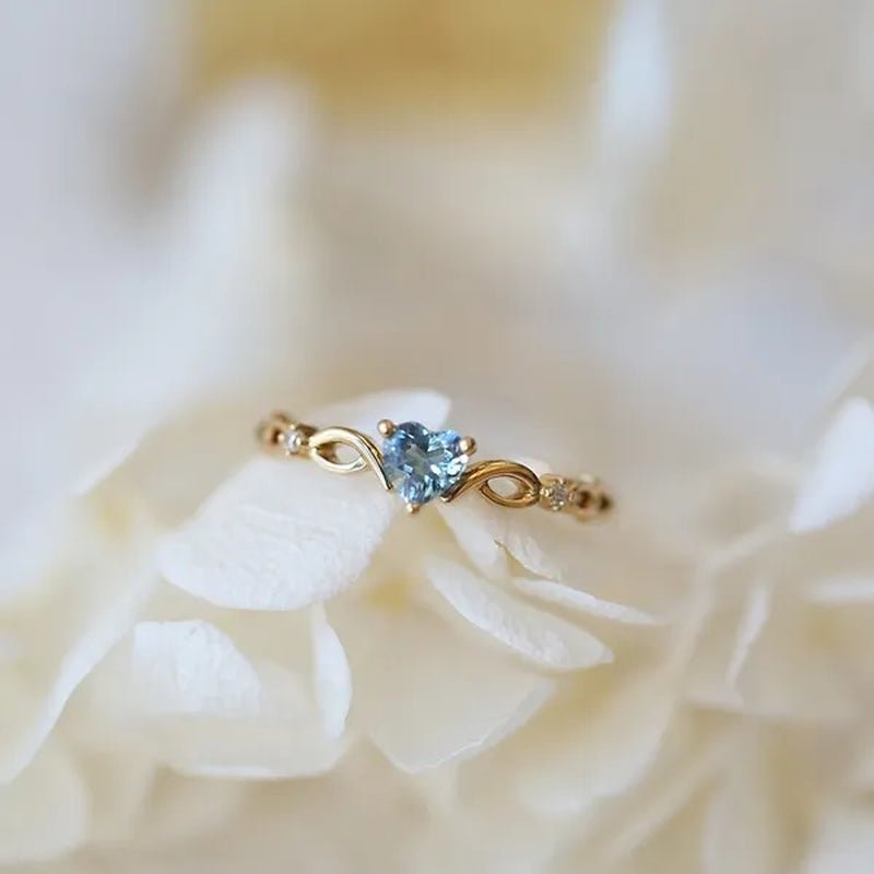 Women Dainty 18k gold plated iceblue Heart Shaped Sapphire Diamond Gemstone Ring - WORLD TIME VISITS