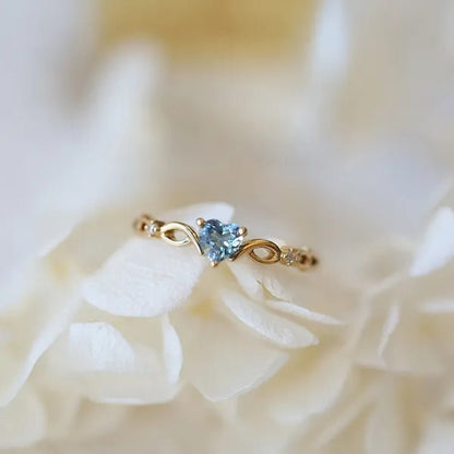Women Dainty 18k gold plated iceblue Heart Shaped Sapphire Diamond Gemstone Ring - WORLD TIME VISITS