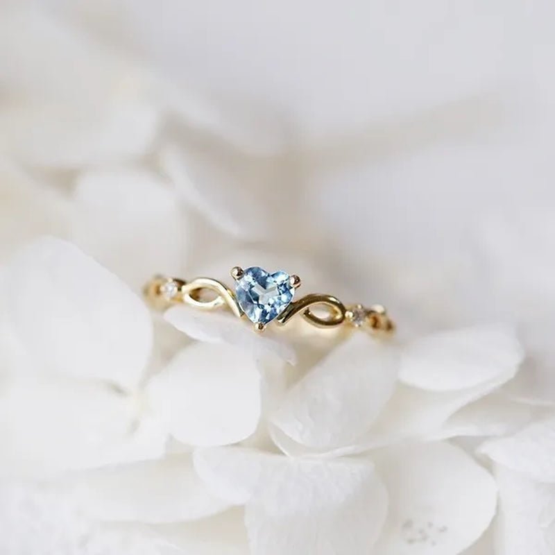 Women Dainty 18k gold plated iceblue Heart Shaped Sapphire Diamond Gemstone Ring - WORLD TIME VISITS