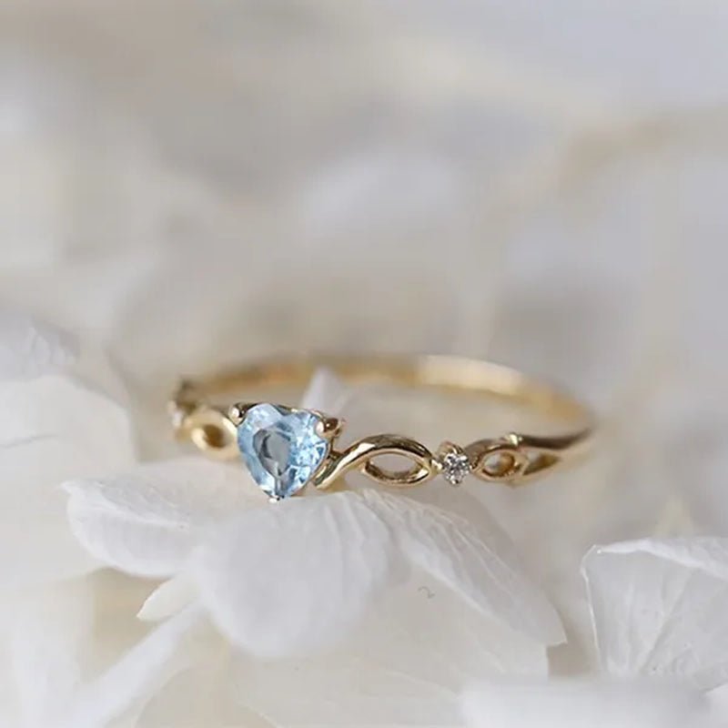 Women Dainty 18k gold plated Skyblue Heart Shaped Sapphire Diamond Gemstone Ring