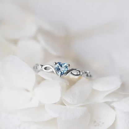 Women Dainty 18k gold plated Skyblue Heart Shaped Sapphire Diamond Gemstone Ring