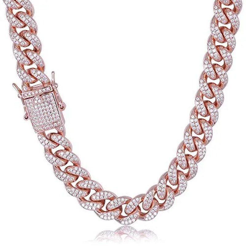 Women Mens Cuban Link Chain Gold Silver Bling Miami Cuban Necklace Diamond Chain for Men Iced-Out Hip Hop Jewelry