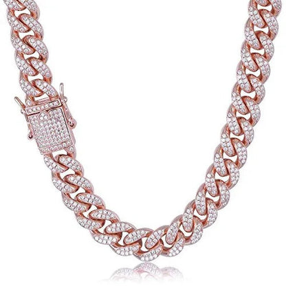Women Mens Cuban Link Chain Gold Silver Bling Miami Cuban Necklace Diamond Chain for Men Iced-Out Hip Hop Jewelry