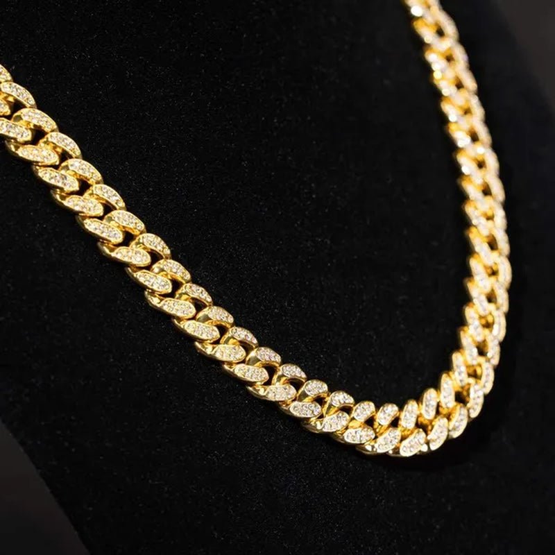 Women Mens Cuban Link Chain Gold Silver Bling Miami Cuban Necklace Diamond Chain for Men Iced-Out Hip Hop Jewelry