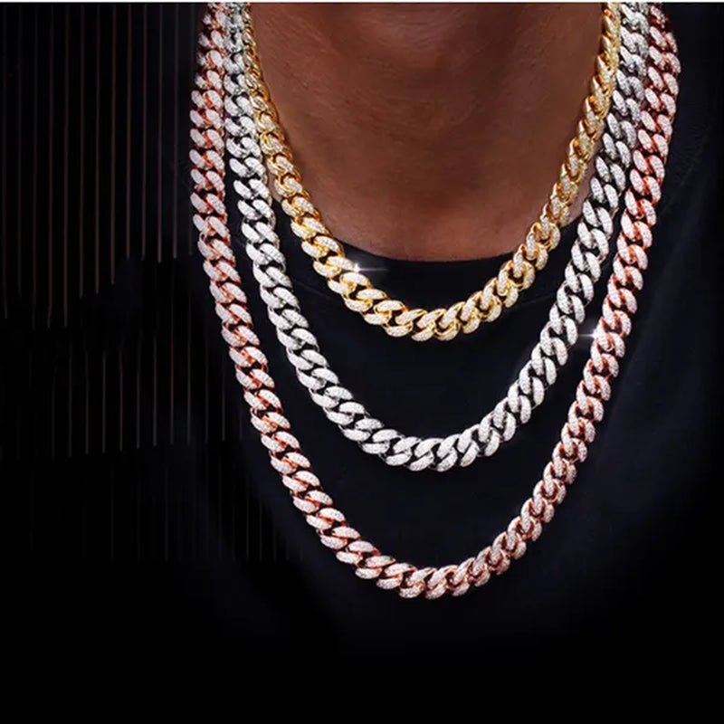 Women Mens Cuban Link Chain Gold Silver Bling Miami Cuban Necklace Diamond Chain for Men Iced - Out Hip Hop Jewelry - WORLD TIME VISITS
