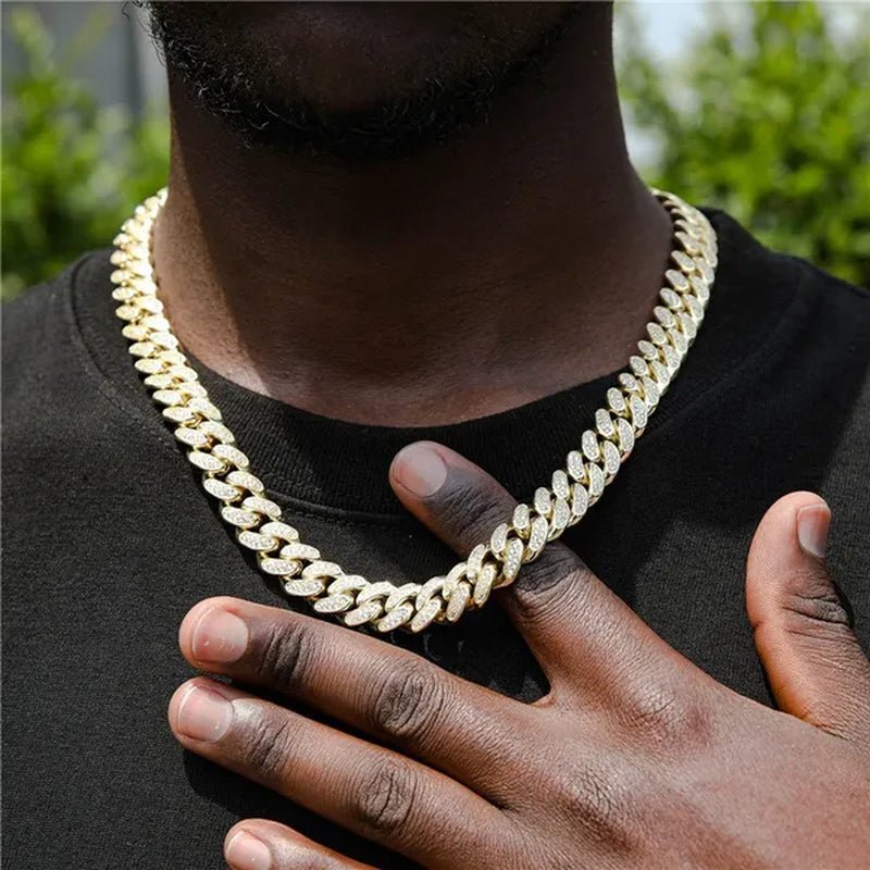 Women Mens Cuban Link Chain Gold Silver Bling Miami Cuban Necklace Diamond Chain for Men Iced-Out Hip Hop Jewelry