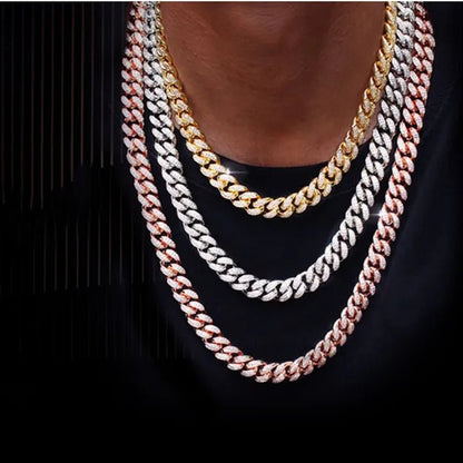 Women Mens Cuban Link Chain Gold Silver Bling Miami Cuban Necklace Diamond Chain for Men Iced - Out Hip Hop Jewelry - WORLD TIME VISITS