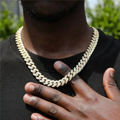 Women Mens Cuban Link Chain Gold Silver Bling Miami Cuban Necklace Diamond Chain for Men Iced-Out Hip Hop Jewelry
