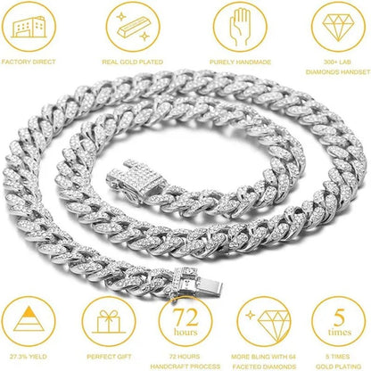 Women Mens Cuban Link Chain Gold Silver Bling Miami Cuban Necklace Diamond Chain for Men Iced - Out Hip Hop Jewelry - WORLD TIME VISITS