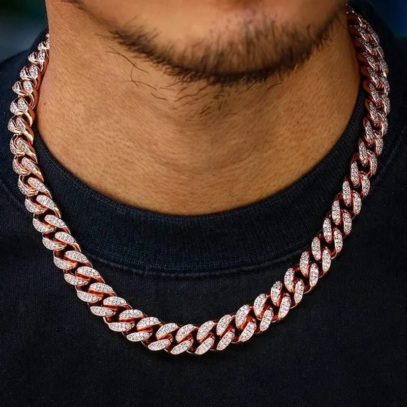 Women Mens Cuban Link Chain Gold Silver Bling Miami Cuban Necklace Diamond Chain for Men Iced-Out Hip Hop Jewelry