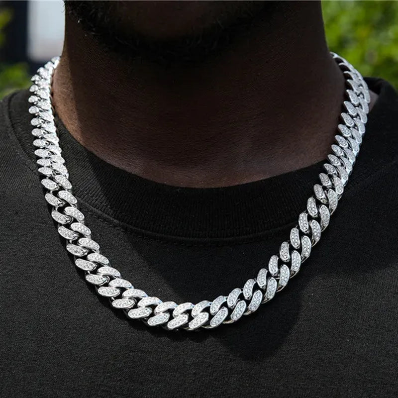 Women Mens Cuban Link Chain Gold Silver Bling Miami Cuban Necklace Diamond Chain for Men Iced-Out Hip Hop Jewelry