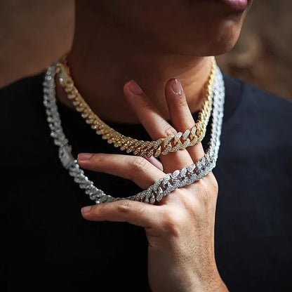 Women Mens Cuban Link Chain Gold Silver Bling Miami Cuban Necklace Diamond Chain for Men Iced-Out Hip Hop Jewelry