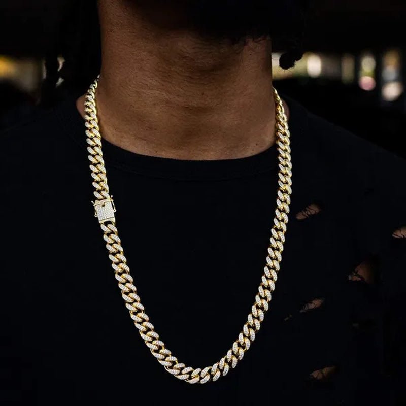 Women Mens Cuban Link Chain Gold Silver Bling Miami Cuban Necklace Diamond Chain for Men Iced-Out Hip Hop Jewelry