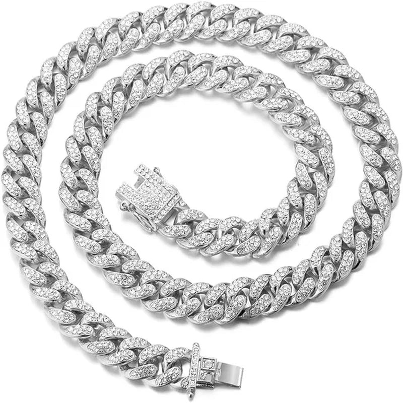Women Mens Cuban Link Chain Gold Silver Bling Miami Cuban Necklace Diamond Chain for Men Iced - Out Hip Hop Jewelry - WORLD TIME VISITS