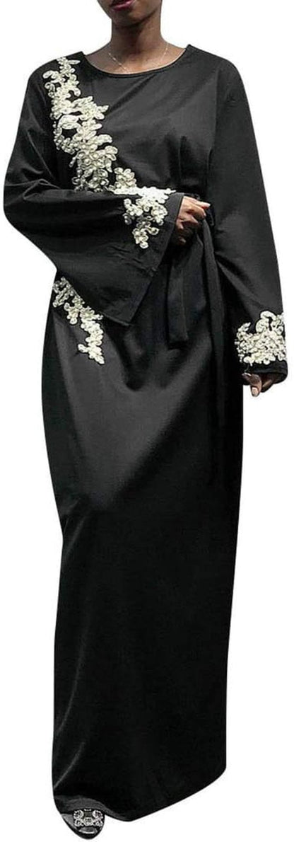 Women Muslim Dress Middle East Arabian Robe Islamic Abaya Long Sleeve Rhinestones Embroidered Cardigan Dress