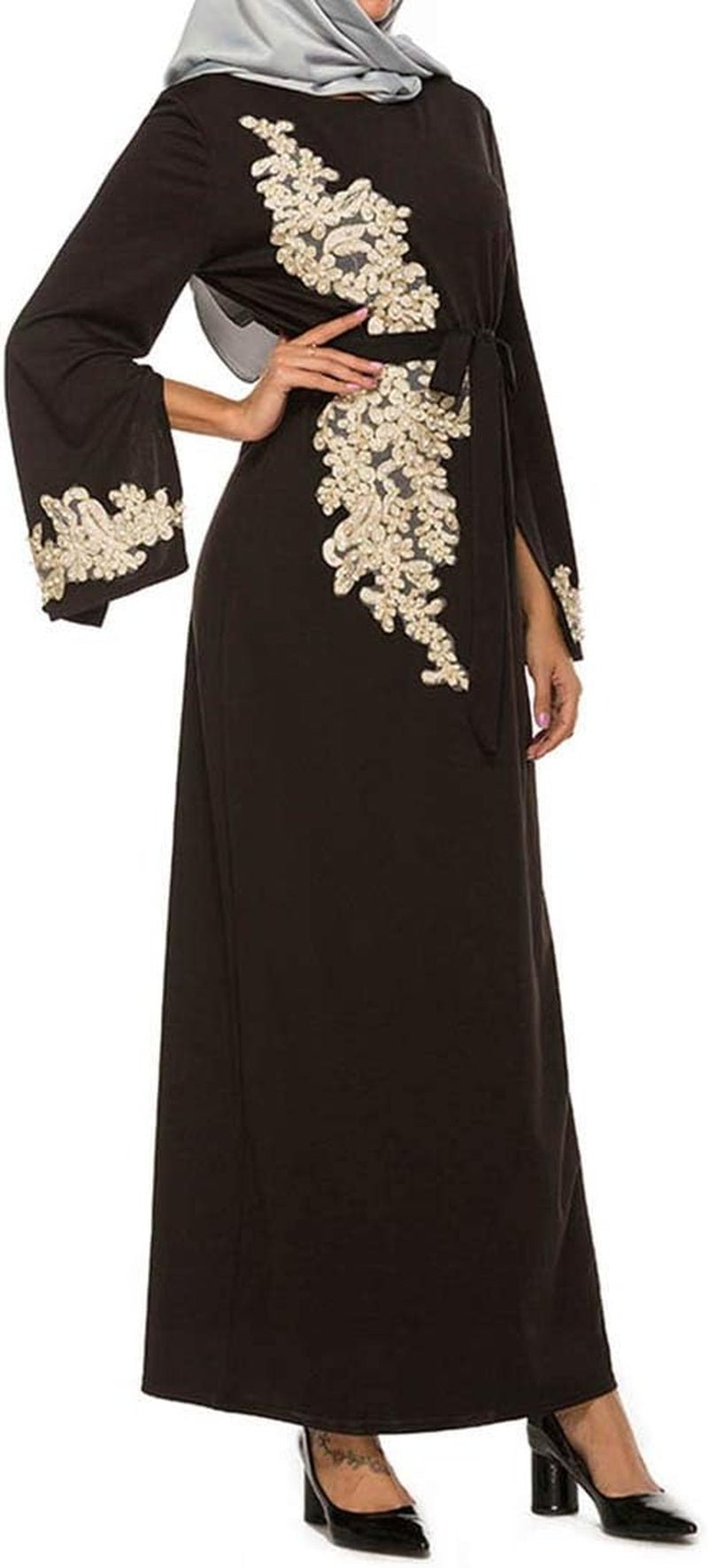 Women Muslim Dress Middle East Arabian Robe Islamic Abaya Long Sleeve Rhinestones Embroidered Cardigan Dress - WORLD TIME VISITS