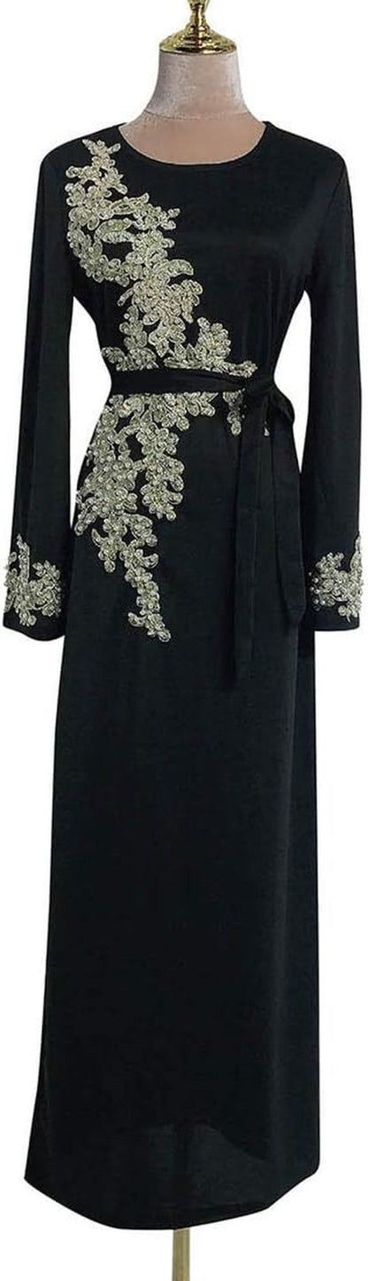 Women Muslim Dress Middle East Arabian Robe Islamic Abaya Long Sleeve Rhinestones Embroidered Cardigan Dress
