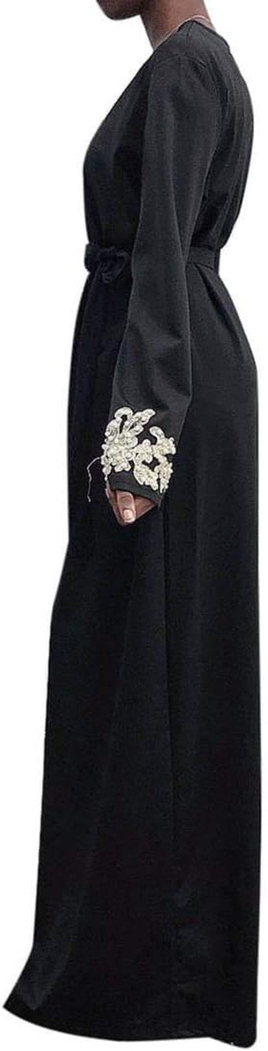 Women Muslim Dress Middle East Arabian Robe Islamic Abaya Long Sleeve Rhinestones Embroidered Cardigan Dress