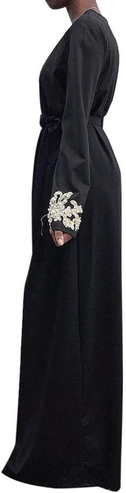 Women Muslim Dress Middle East Arabian Robe Islamic Abaya Long Sleeve Rhinestones Embroidered Cardigan Dress