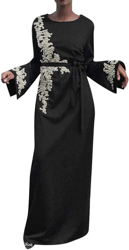 Women Muslim Dress Middle East Arabian Robe Islamic Abaya Long Sleeve Rhinestones Embroidered Cardigan Dress