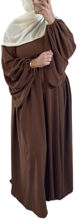 Women Muslim Dress Ramadan Prayer Garment Abaya Dubai Islam Eid Crepe Balloon Sleeve African Turkey Robe without Hijab