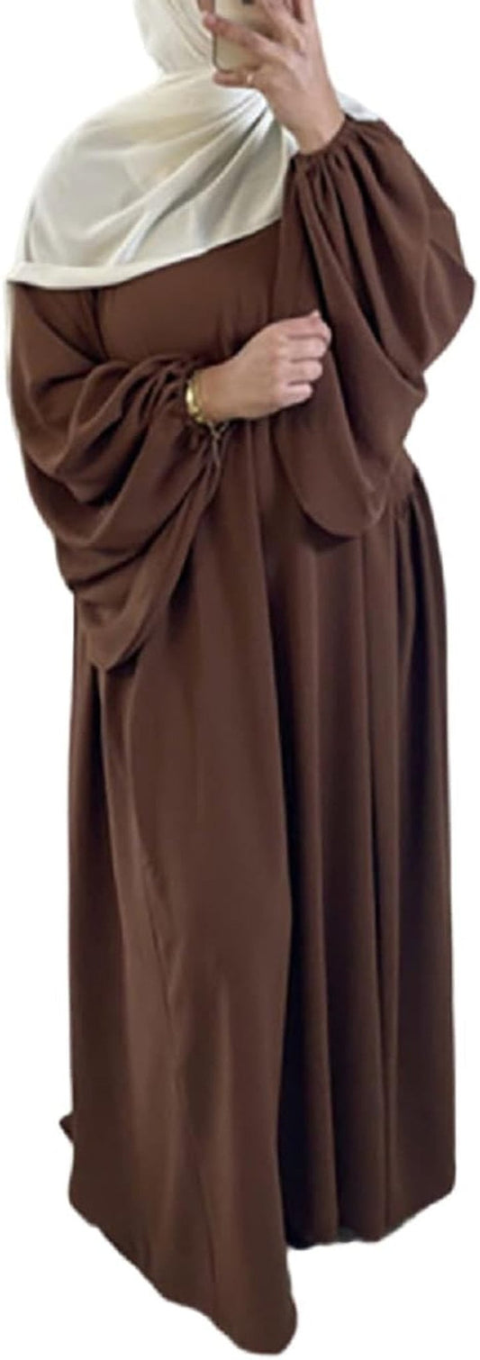 Women Muslim Dress Ramadan Prayer Garment Abaya Dubai Islam Eid Crepe Balloon Sleeve African Turkey Robe without Hijab - WORLD TIME VISITS