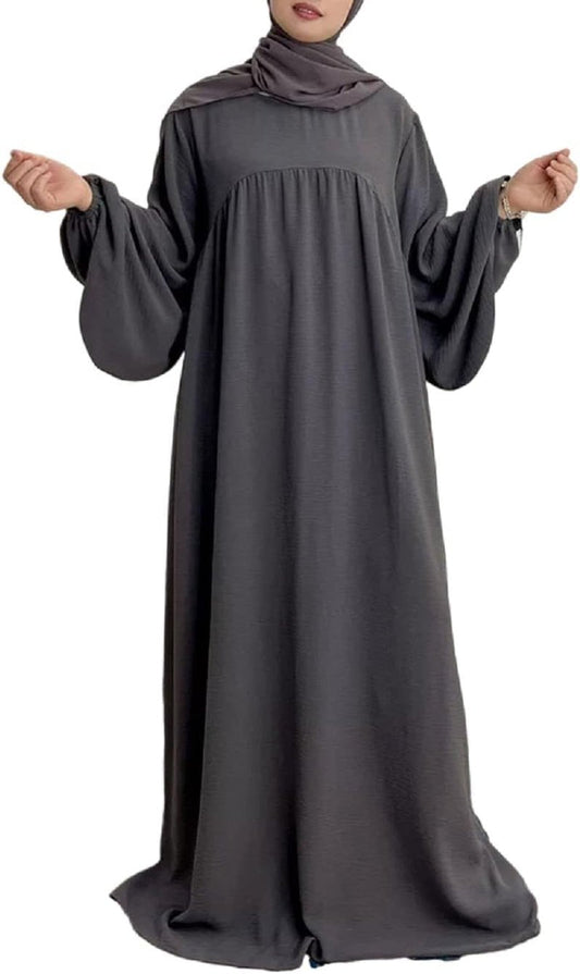 Women Muslim Dress Ramadan Prayer Garment Abaya Dubai Islam Eid Crepe Balloon Sleeve African Turkey Robe without Hijab - WORLD TIME VISITS