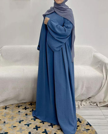 Women Muslim Dress Ramadan Prayer Garment Abaya Dubai Islam Eid Crepe Balloon Sleeve African Turkey Robe without Hijab
