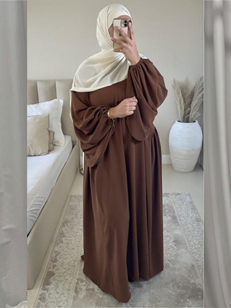 Women Muslim Dress Ramadan Prayer Garment Abaya Dubai Islam Eid Crepe Balloon Sleeve African Turkey Robe without Hijab