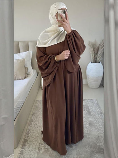 Women Muslim Dress Ramadan Prayer Garment Abaya Dubai Islam Eid Crepe Balloon Sleeve African Turkey Robe without Hijab