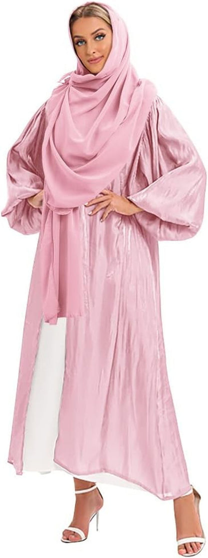 Women Muslim Dubai Hijab Dress Turkey Abayas Robe Bubble Sleeve Eid Open Abaya Islamic Clothing - WORLD TIME VISITS