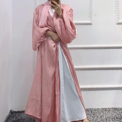 Women Muslim Dubai Hijab Dress Turkey Abayas Robe Bubble Sleeve Eid Open Abaya Islamic Clothing