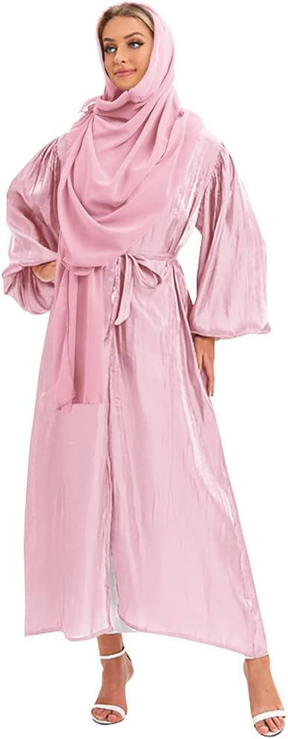 Women Muslim Dubai Hijab Dress Turkey Abayas Robe Bubble Sleeve Eid Open Abaya Islamic Clothing - WORLD TIME VISITS