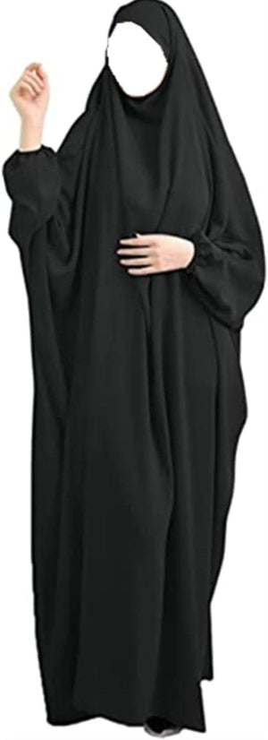 Women Muslim One-Piece Loose Full Cover Long Dress One-Size Overall Hijab Hooded Prayer Dress