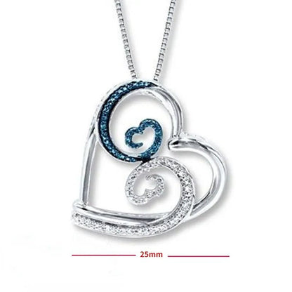 Women Necklace 925 Silver Inlay Diamond Sapphire Open Heart Pendant Necklace Lover Birthday Party Romantic Jewelry Gift