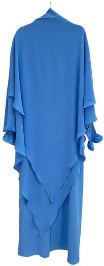 Women Prayer Dress Muslim Ramadan Garment Abaya Dubai Islam Jilbeb 2 Piece Set Layered Khimar Scarf Hijab and Long Dress - WORLD TIME VISITS