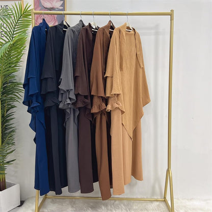 Women Prayer Dress Muslim Ramadan Garment Abaya Dubai Islam Jilbeb 2 Piece Set Layered Khimar Scarf Hijab and Long Dress