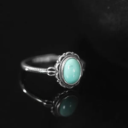 Women Vintage 925 Sterling Silver Green Gemstone Turquoise Rings