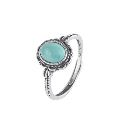 Women Vintage 925 Sterling Silver Green Gemstone Turquoise Rings