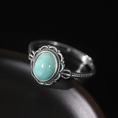 Women Vintage 925 Sterling Silver Green Gemstone Turquoise Rings - WORLD TIME VISITS