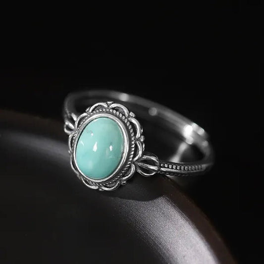 Women Vintage 925 Sterling Silver Green Gemstone Turquoise Rings - WORLD TIME VISITS