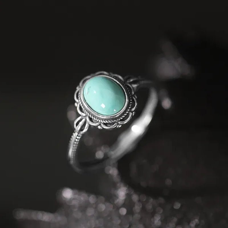 Women Vintage 925 Sterling Silver Green Gemstone Turquoise Rings - WORLD TIME VISITS