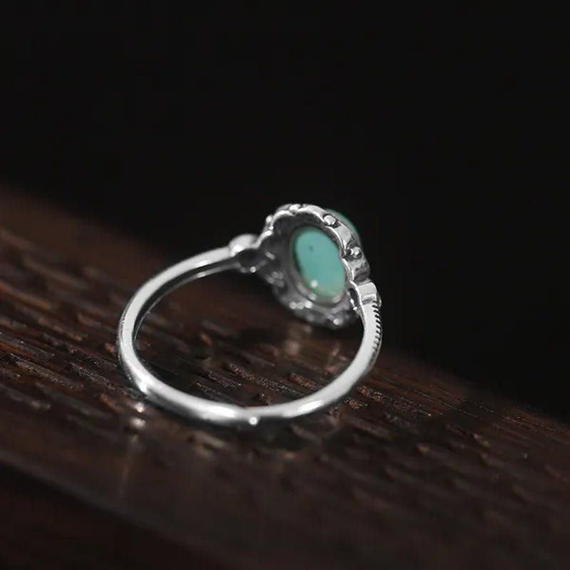 Women Vintage 925 Sterling Silver Green Gemstone Turquoise Rings