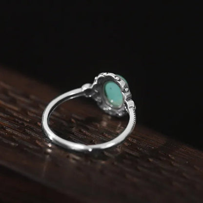 Women Vintage 925 Sterling Silver Green Gemstone Turquoise Rings