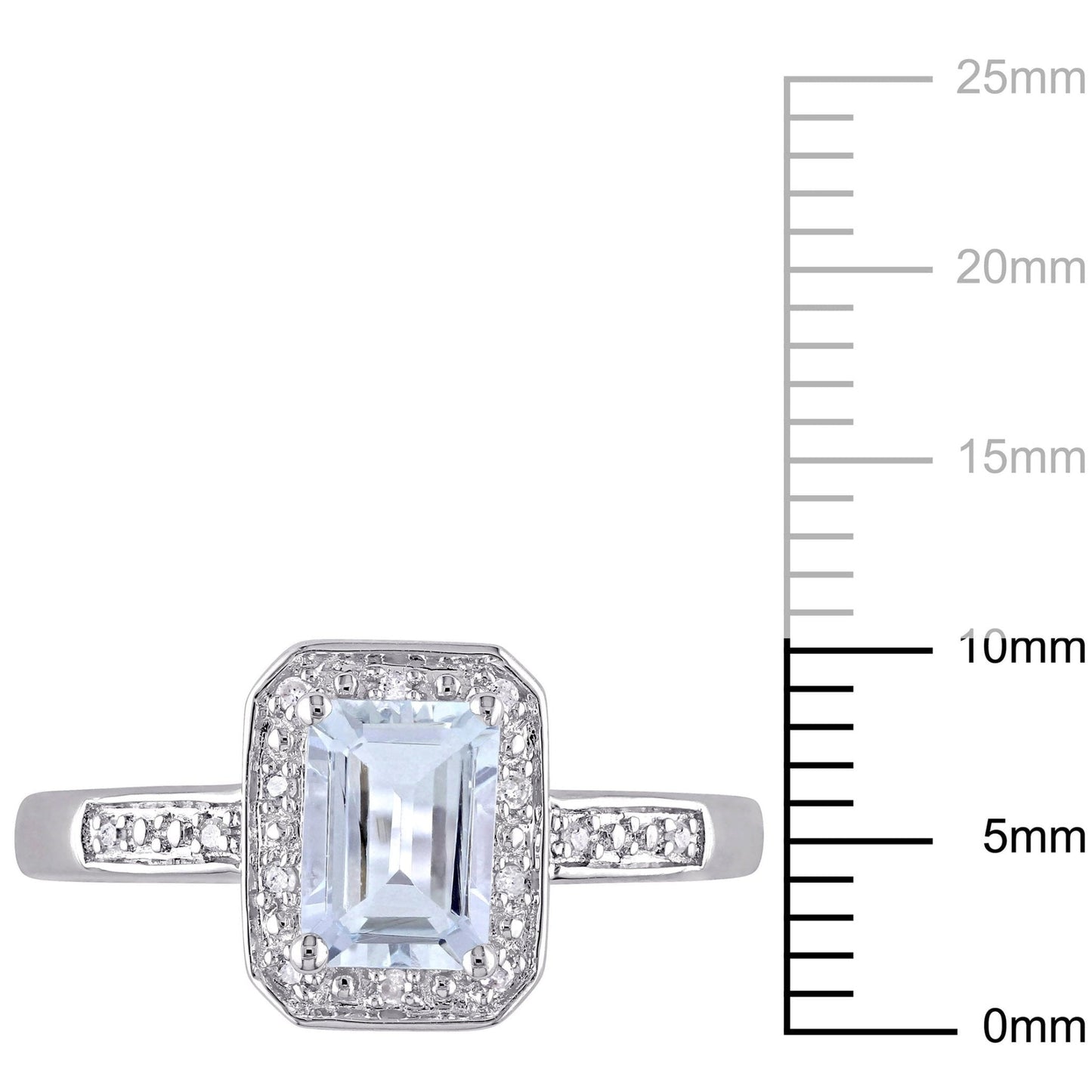 Women'S 1 Carat T.G.W. Emerald - Cut Aquamarine and Diamond Sterling Silver Cocktail Ring - WORLD TIME VISITS