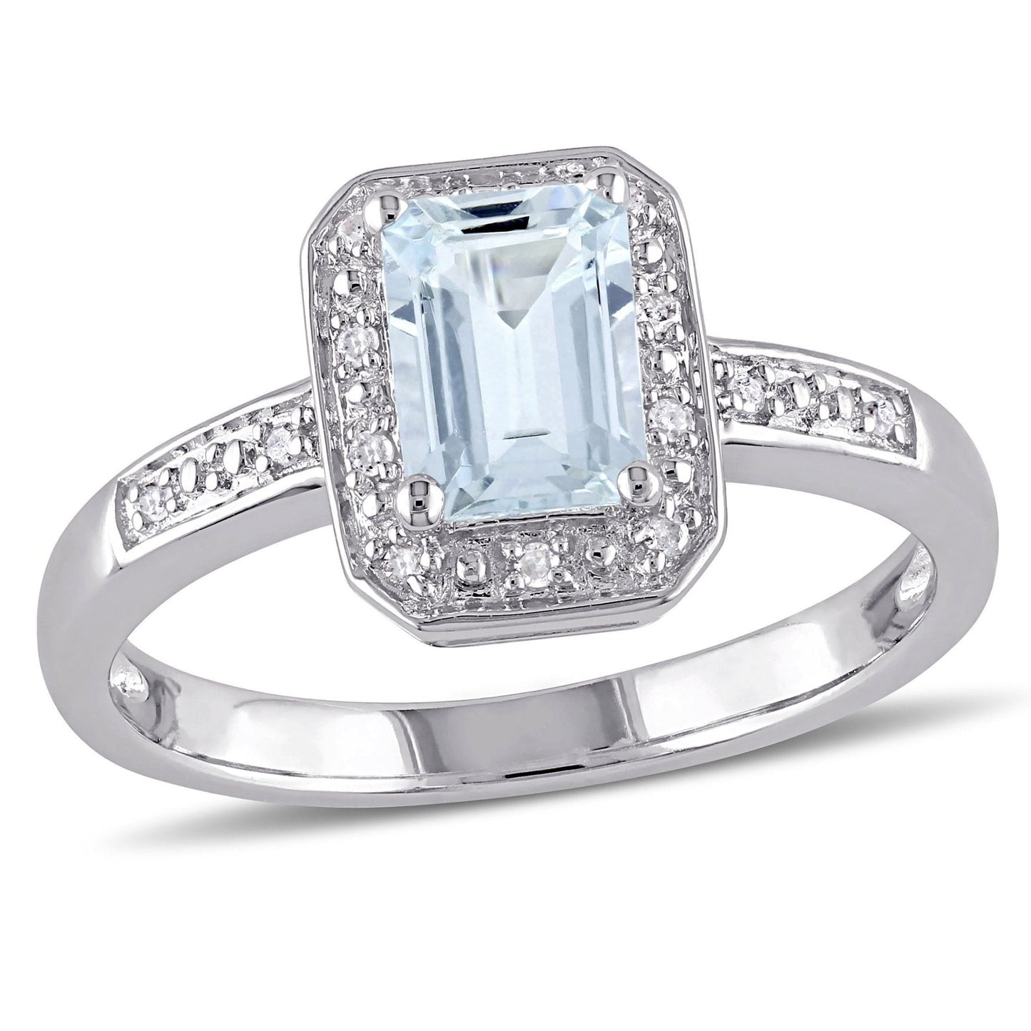 Women'S 1 Carat T.G.W. Emerald - Cut Aquamarine and Diamond Sterling Silver Cocktail Ring - WORLD TIME VISITS